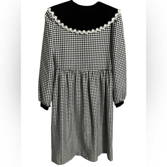 VTG Bonnie Jean Black Checkered Party Dress Velvet Lace Collar Girls Size 16 - Picture 2 of 7